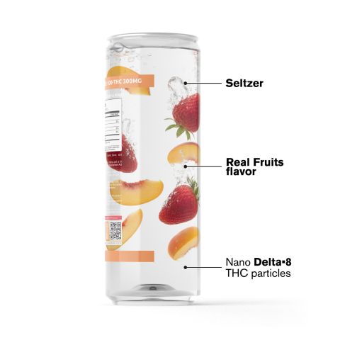 D8 Nano Strawberry & Peach THC Seltzer - 300mg - Fresh - Thumbnail 3