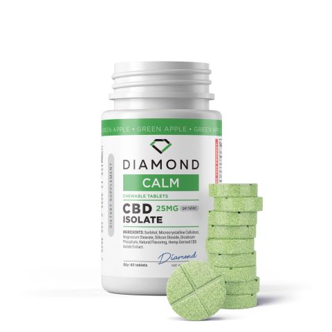 CBD Isolate Tablets - 1,500mg - Green Apple - Diamond CBD - 60ct - Thumbnail 2