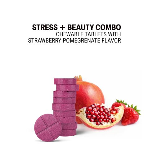 500mg Stress + Beauty Combo Tablets - Strawberry Pomegranate - Mood Tablets - Thumbnail 4