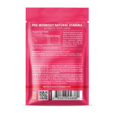 500mg Pre-Workout Natural Stamina Tablets - Berry Lemon - Mood Tablets - Thumbnail 8