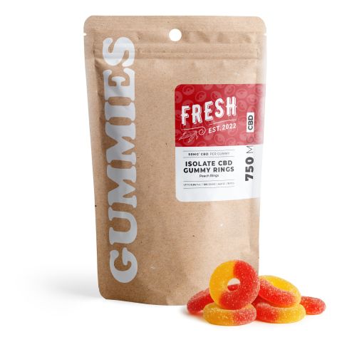 CBD Isolate Gummies - 50mg - Peach Sour Rings - Fresh - Thumbnail 2
