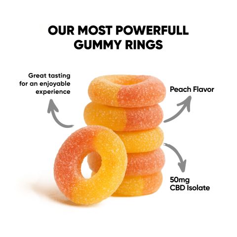 CBD Isolate Gummies - 50mg - Peach Sour Rings - Fresh - Thumbnail 5