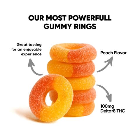 Delta 8 Gummies - 100mg - Peach Sour Rings - Fresh - Thumbnail 5