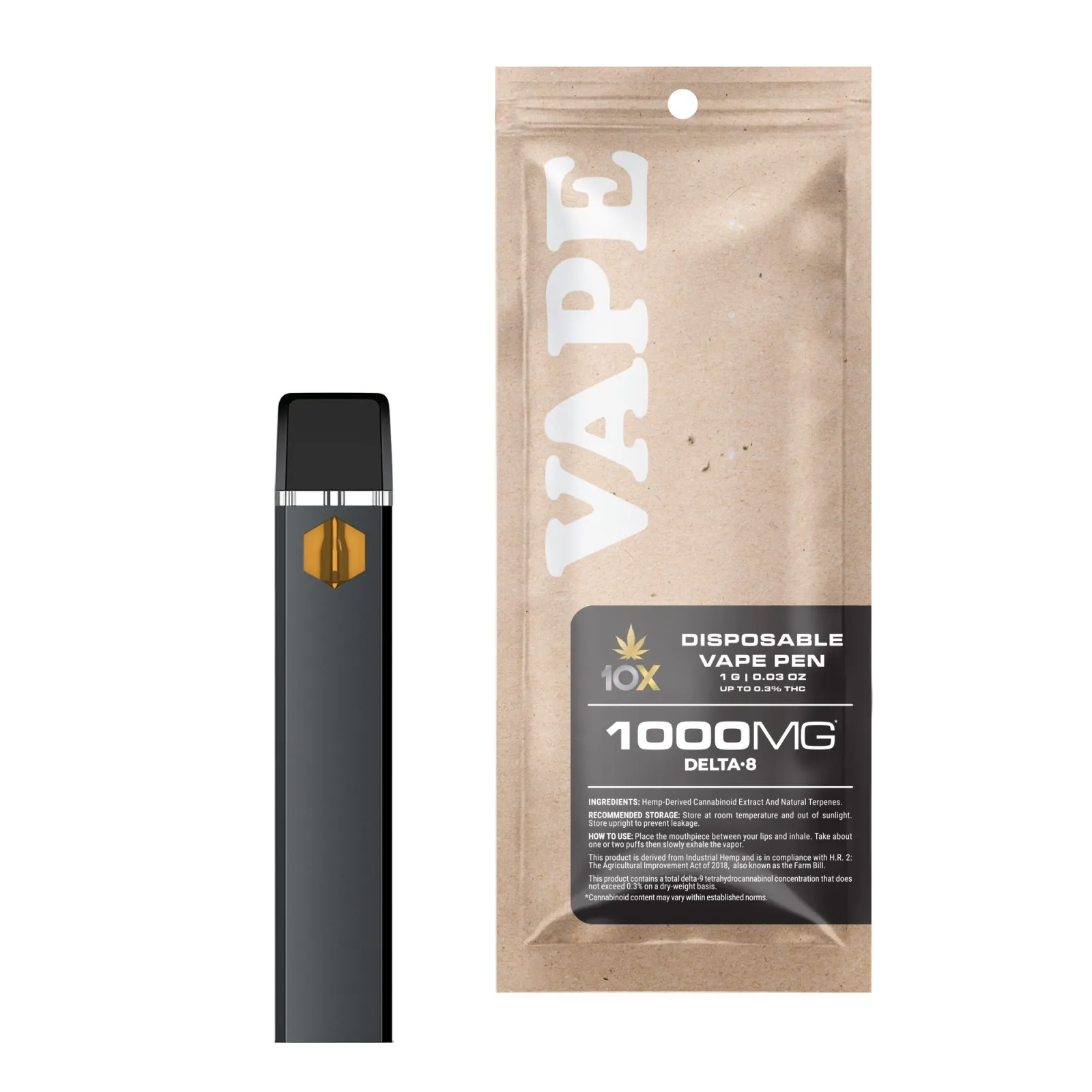 Delta 8 Vape Pen - 1000mg - Grape Ape - Indica - 1ml - 10X