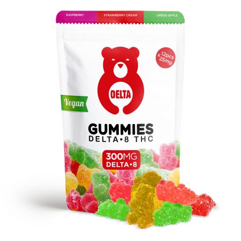 Delta-8 THC Gummy Bears (Vegan) - Red Bear Assortment (Raspberry, Strawberry Cream, Green Apple) - 300mg - 1