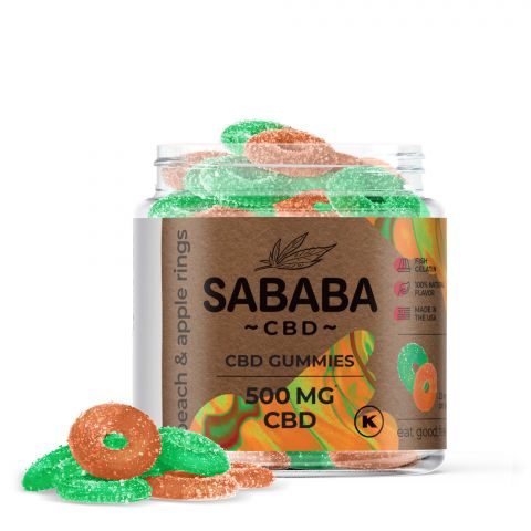 Sababa CBD Isolate Gummies - Peach and Apple Rings - 500MG - 1