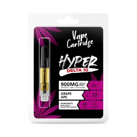 Grape Ape Cartridge - Delta 10 THC - Hyper - 900mg (1ml) - 1